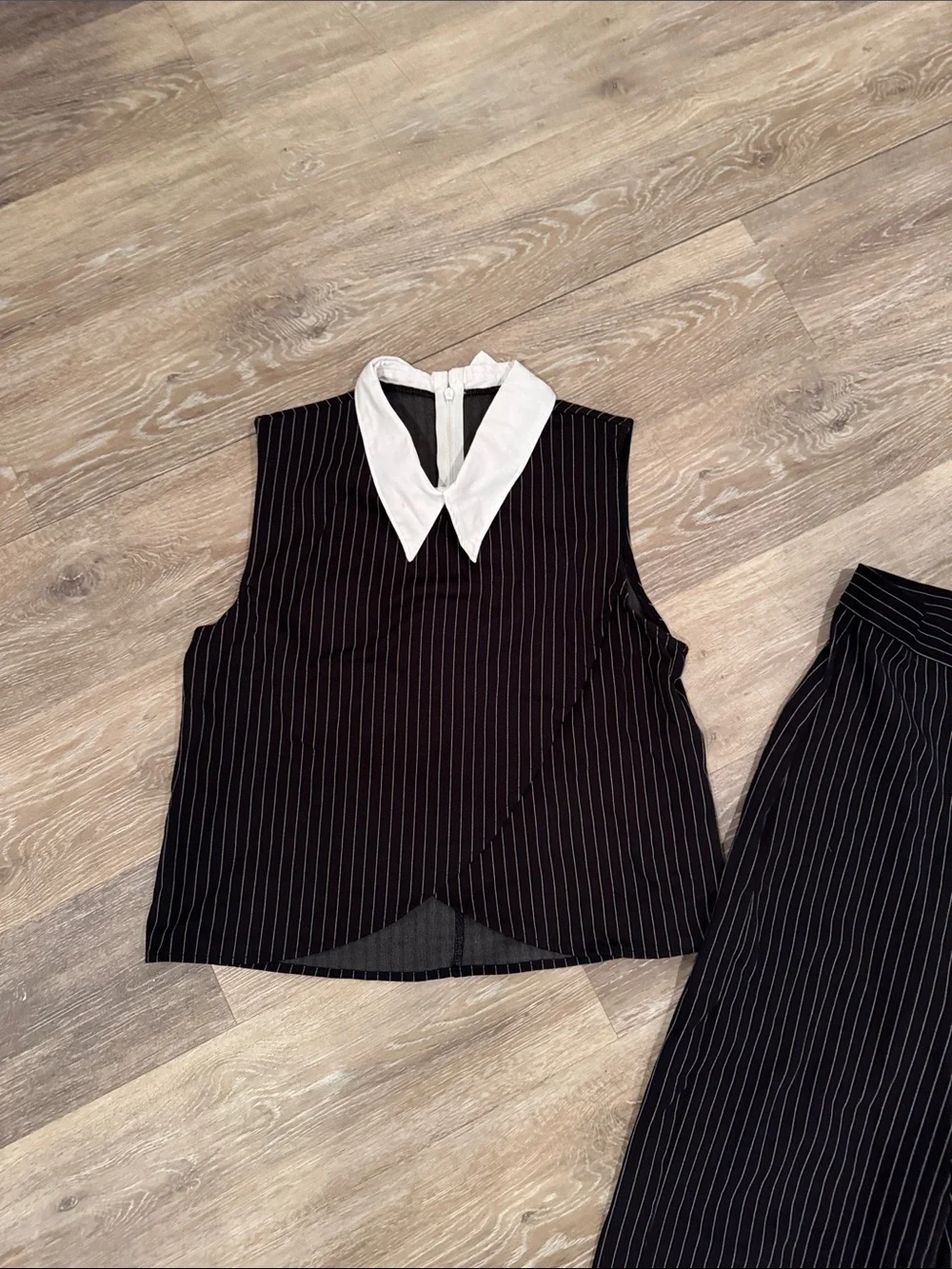 balera Black Pinstripe Dance Set with White Collar